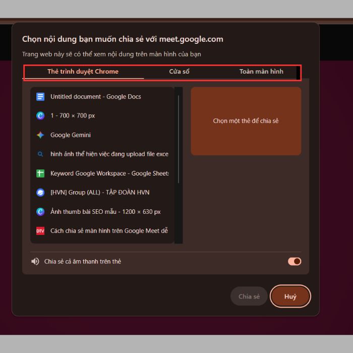 Cách share màn hình trên GG Meet cho máy tính, laptop