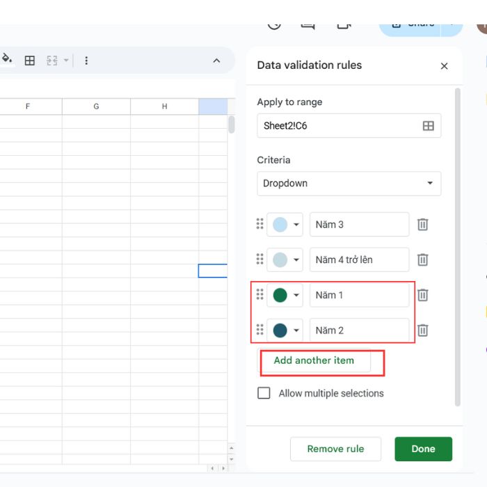 Thêm Bớt Lựa Chọn Trong Google Sheets