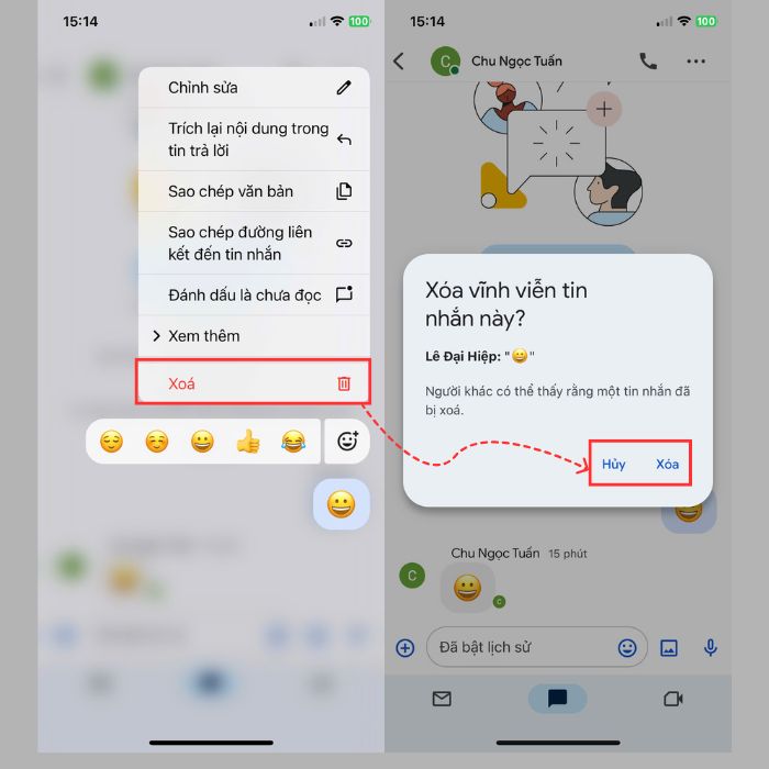 cách xóa tin nhắn trên Google Chat ở điện thoại
