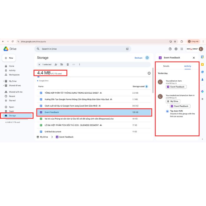 Làm thế nào để biết thời gian lưu trữ trên Google Drive