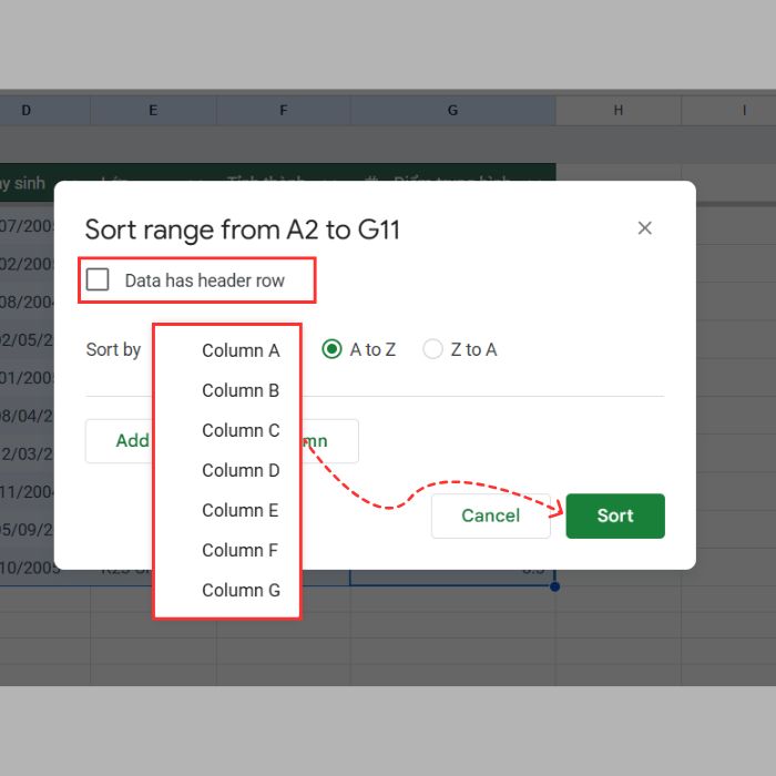 Hướng dẫn 03 cách sắp xếp tên theo ABC trong Google Sheets