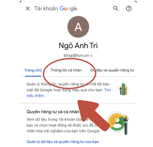 truy cập mục thông tin cá nhân