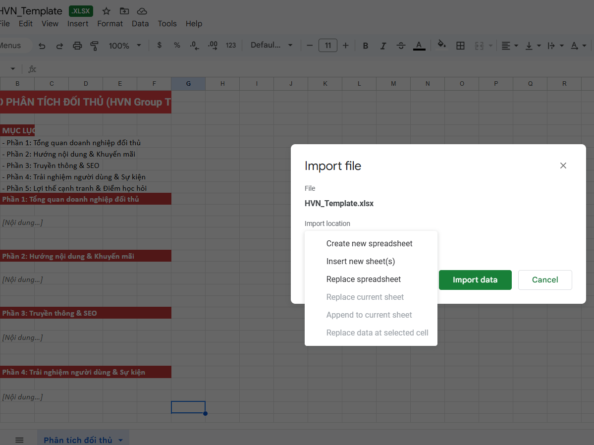 Cách tải file Excel lên Google Sheets có sẵn