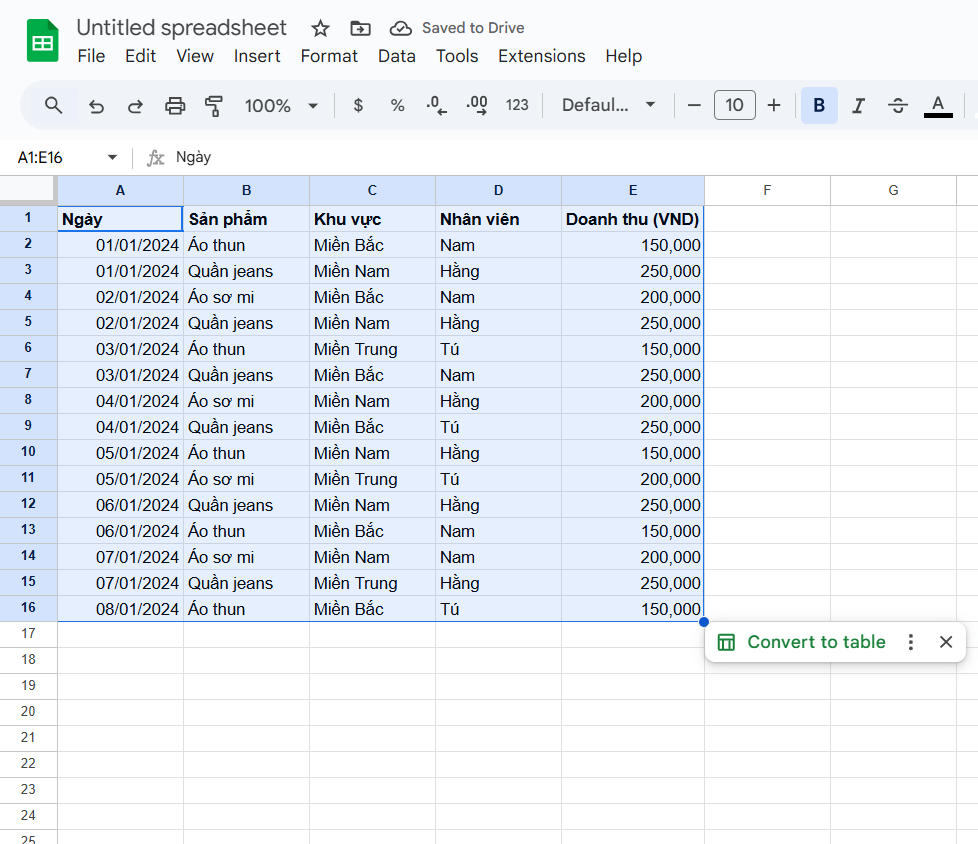Hướng dẫn cách tạo bảng tổng hợp trong Google Sheets