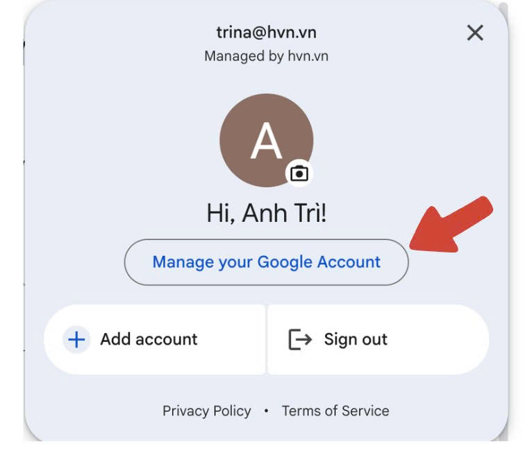 Chọn Quản lý tài khoản Google