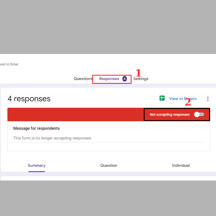 Cách khóa Google Forms bằng phần chấp nhận phản hồi