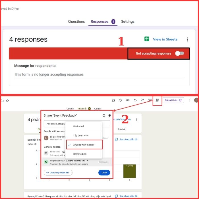Hướng dẫn cách mở lại link Google Forms