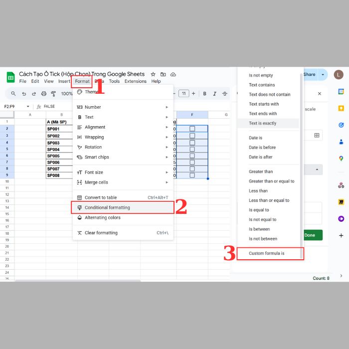 Cách tùy chỉnh màu cho ô tick trong Google Sheets