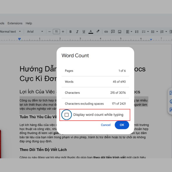 Cách Đếm Từ Trong Docs Trong Khi Đang Viết