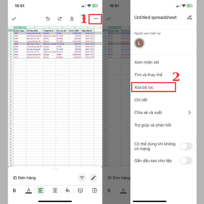 Cách xóa bộ lọc trong phần mềm Google Sheets
