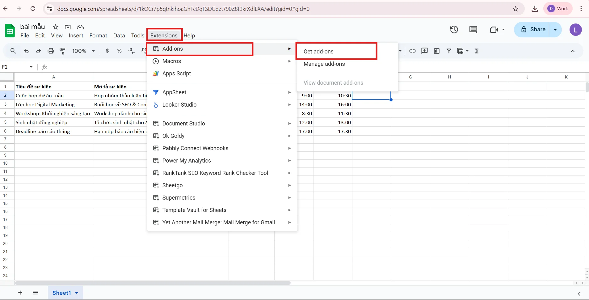 Cách liên kết Google Sheets với Google Calendar