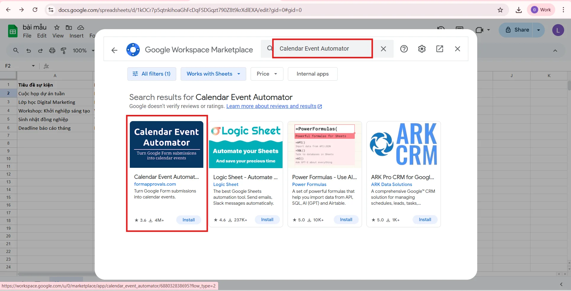 Cách liên kết Google Sheets với Google Calendar
