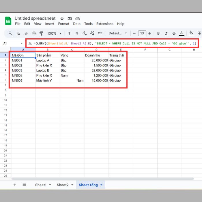 Gộp nhiều Sheet thành 1 Sheet bằng QUERY