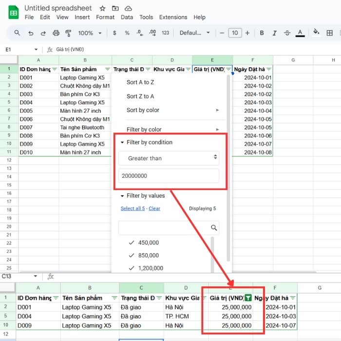 Hướng dẫn cách lọc dữ liệu trong Google Sheets