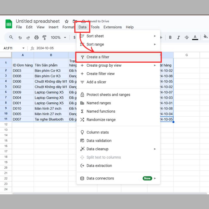 Hướng dẫn cách tạo bộ lọc trong Google Sheets bằng máy tính
