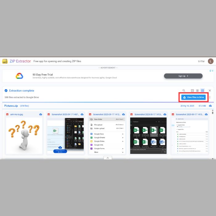 Hướng dẫn mở tệp nén trong Google Drive