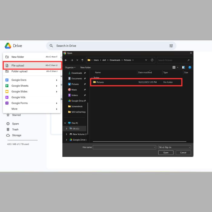 Hướng dẫn mở tệp nén trong Google Drive