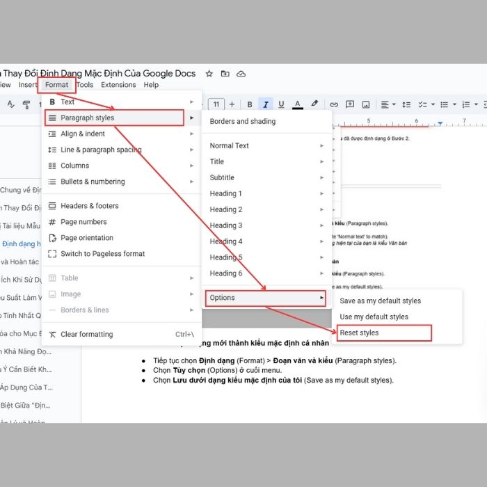 Hướng dẫn thay đổi Định dạng mặc định của Google Docs