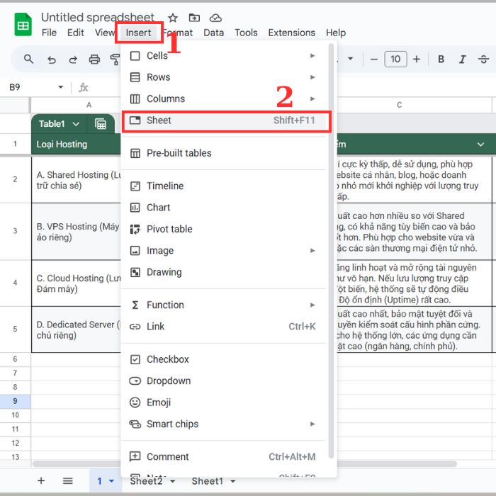 Thêm Sheet trong Google Sheets bằng máy tính