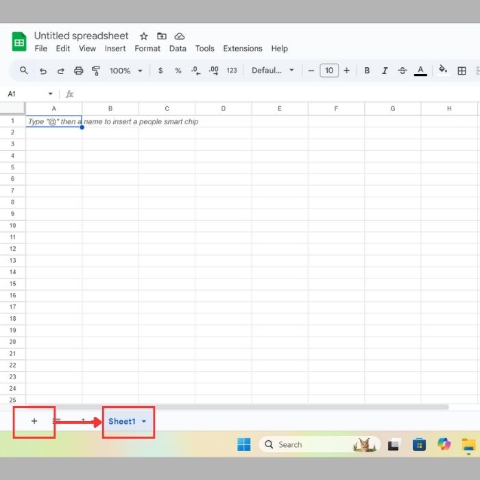 Thêm Sheet trong Google Sheets bằng máy tính