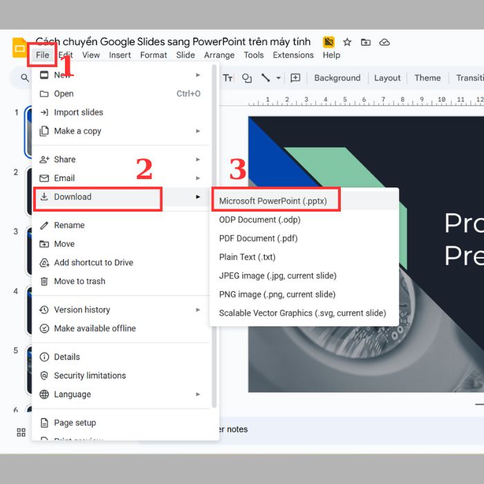 Cách chuyển Google Slides sang PowerPoint trên máy tính