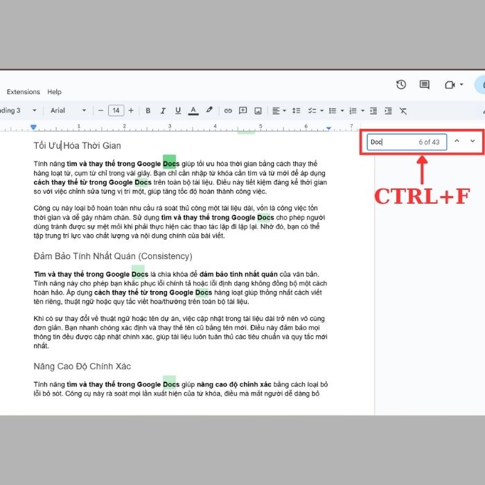 Cách thay thế từ trong Google Docs bằng tìm kiếm thủ công 