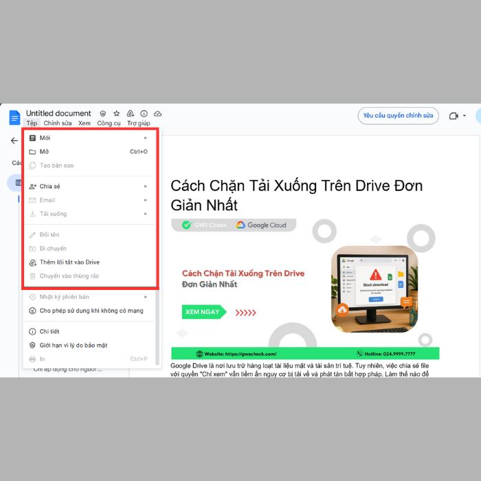 Hướng dẫn cách chặn tải xuống trên Drive bằng Máy tính