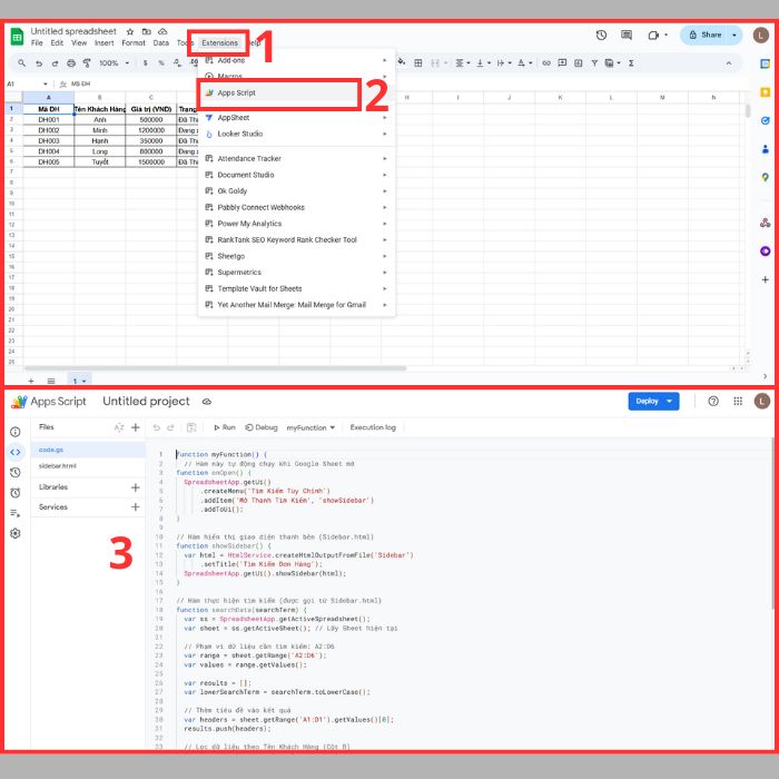 Tạo ô tìm kiếm trong Google Sheets bằng cách sử dụng Google Apps Script