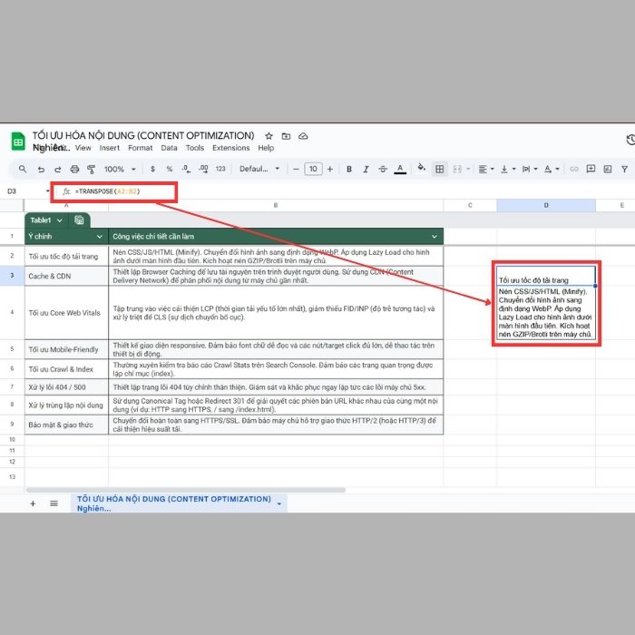 Cách chuyển cột thành hàng trong Google Sheets từ Cơ bản đến Nâng cao