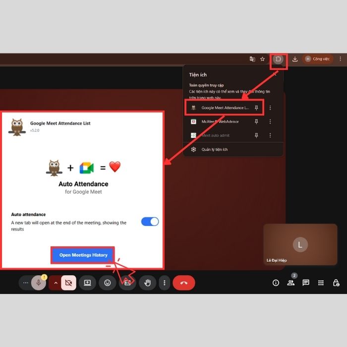 Cách điểm danh trên Google Meet bằng tiện ích mở rộng