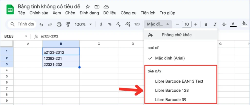 Cách tạo mã vạch trên Google Sheets bằng font mã vạch