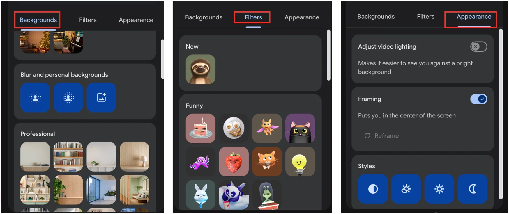 Cách dùng filter trên Google Meet trên máy tính