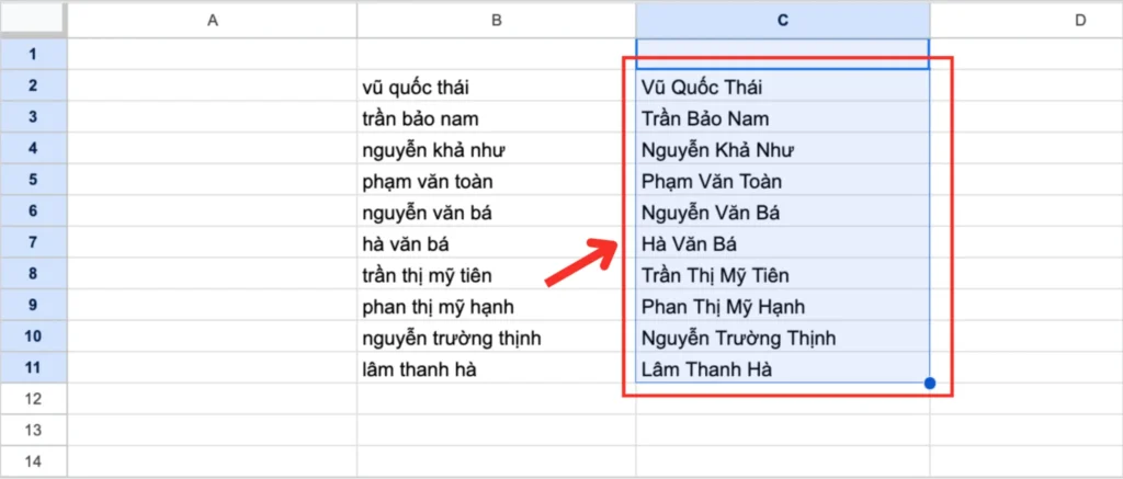 Dùng hàm PROPER (Chuyển chữ cái đầu thành chữ hoa)