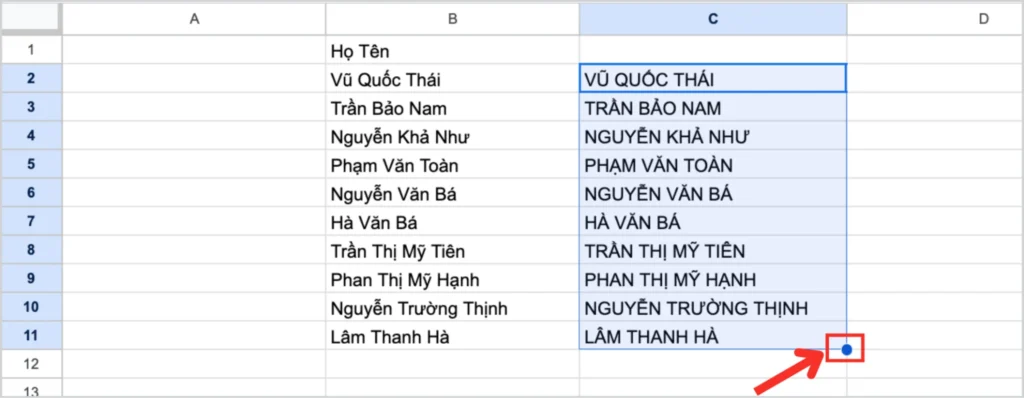 Dùng hàm UPPER để chuyển toàn bộ chữ thường thành chữ hoa.