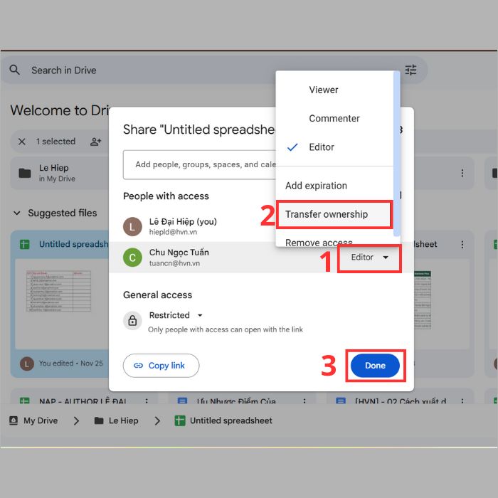Hướng dẫn cách chuyển chủ sở hữu Google Drive trên máy tính