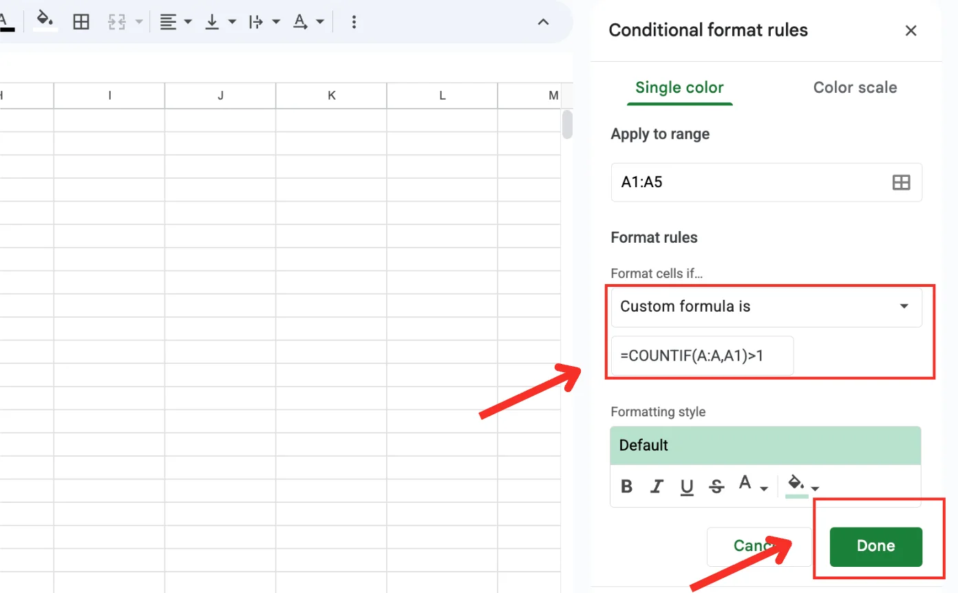 lọc dữ liệu trùng lặp trong Google Sheets bằng Conditional Formatting.