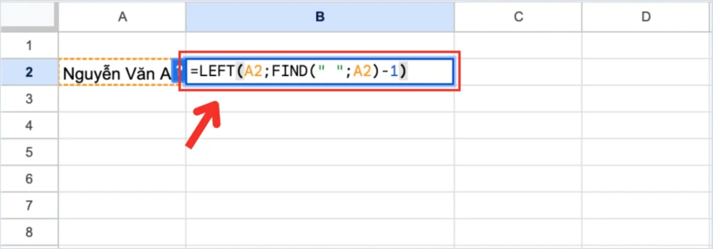 Tách họ trong Google Sheets bằng hàm LEFT