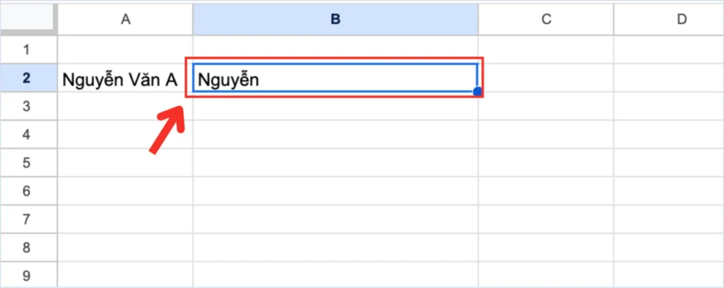 Tách họ trong Google Sheets bằng hàm LEFT