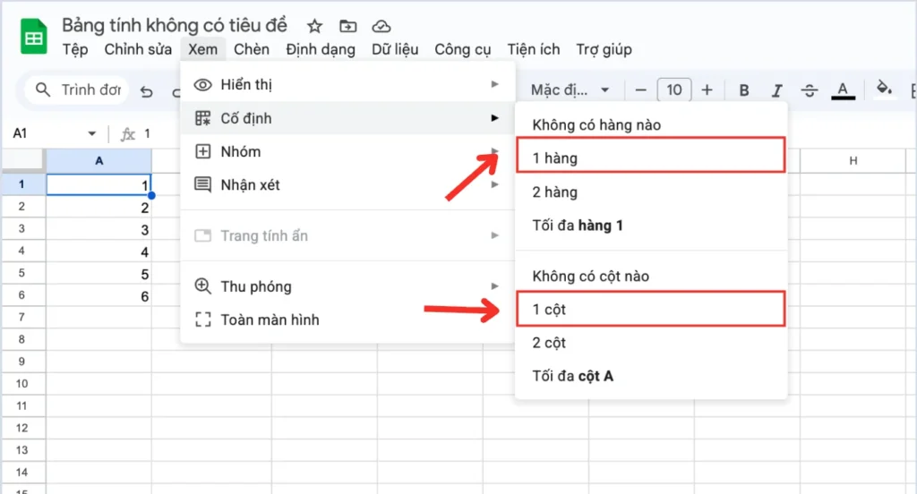 Cách cố định đồng thời cả hàng và cột trong Google Sheets