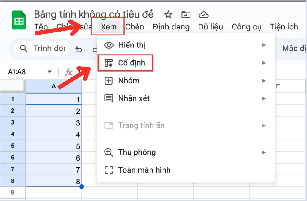 Cách ghim hàng trong Google Sheets