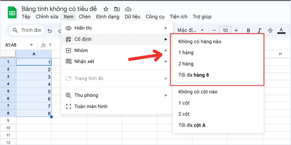 Cách ghim hàng trong Google Sheets