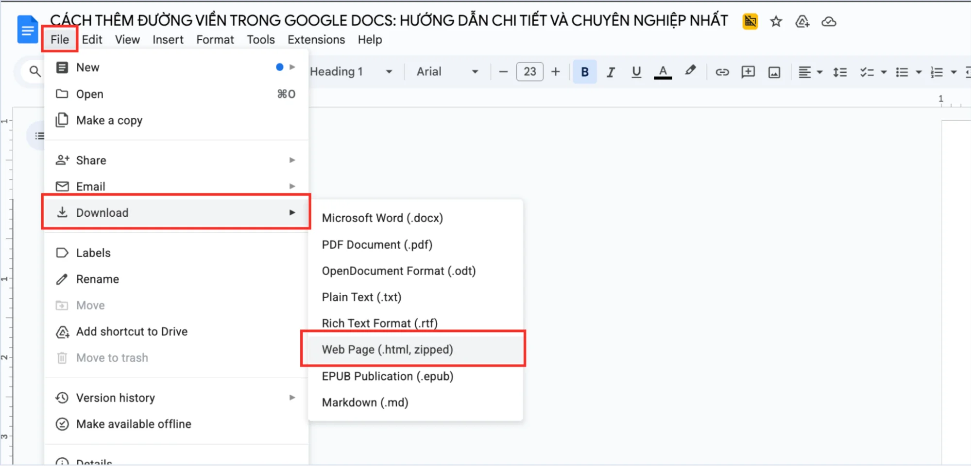 Cách tải ảnh từ Google Docs về máy tính bằng phương pháp xuất tệp Web