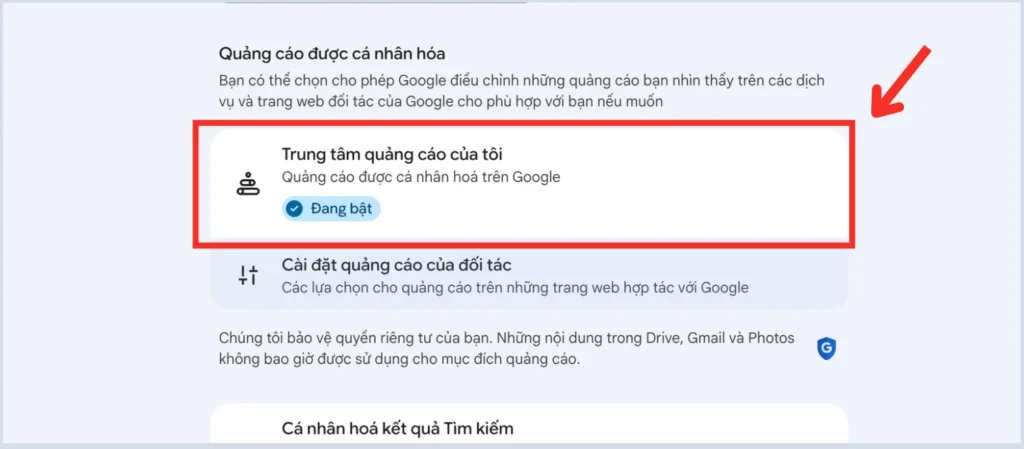 Cách tắt quảng cáo trên Google bằng cài đặt tài khoản