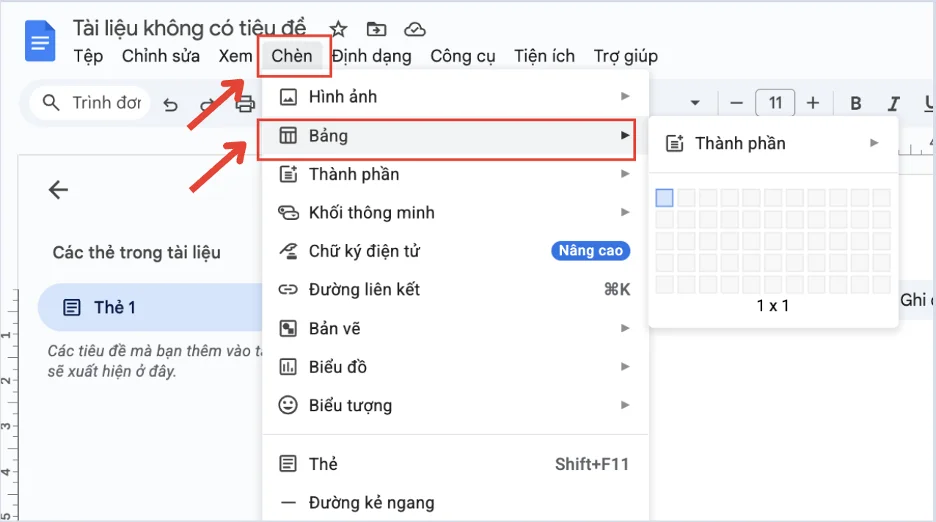 Cách thêm đường viền trong Google Docs bằng Bảng (Table)
