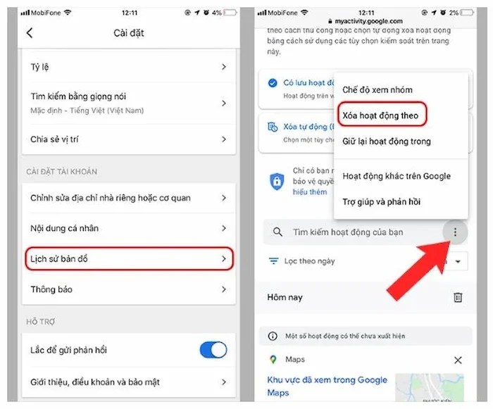 Cách xóa lịch sử tìm kiếm Google Maps trên điện thoại iPhone