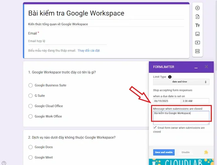 Cách sử dụng Formlimiter để giới hạn thời gian Google Forms