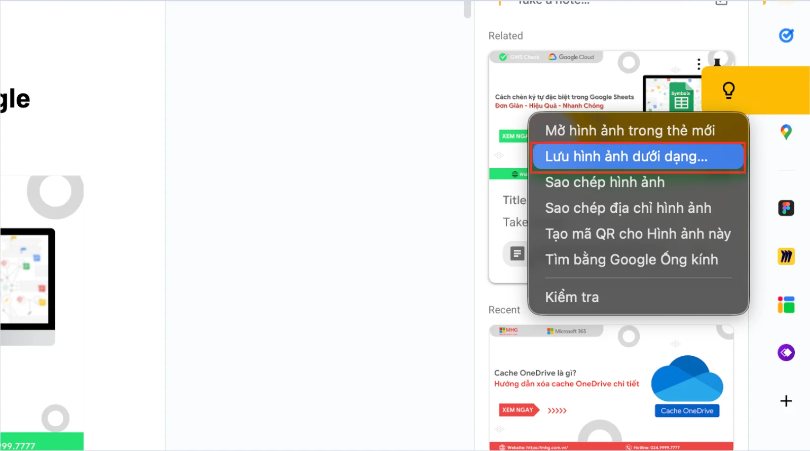 Tải ảnh từ Google Docs bằng cách sử dụng công cụ "Lưu vào Keep"