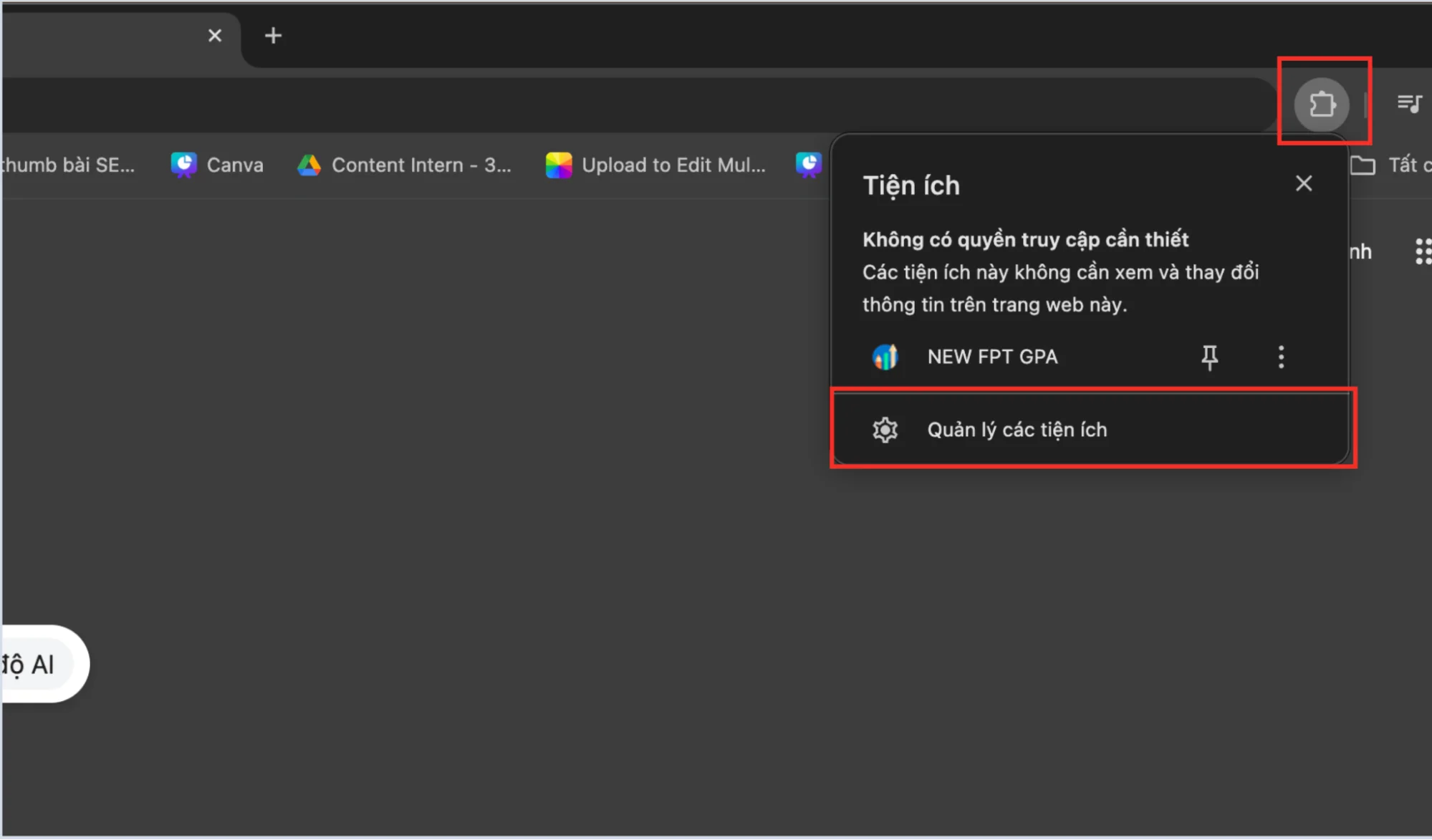 Tắt các tiện ích mở rộng (Extensions).