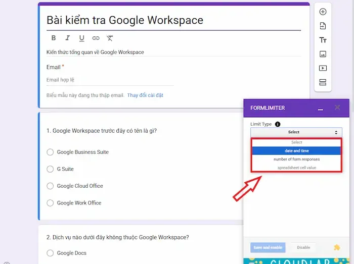 Cách sử dụng Formlimiter để giới hạn thời gian Google Forms