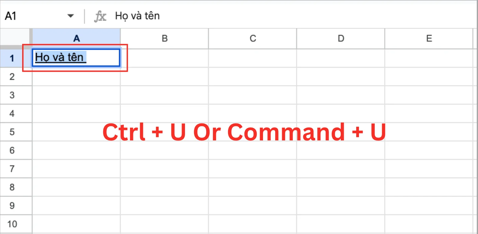 Cách bỏ gạch chân trong GG Sheets bằng phím tắt